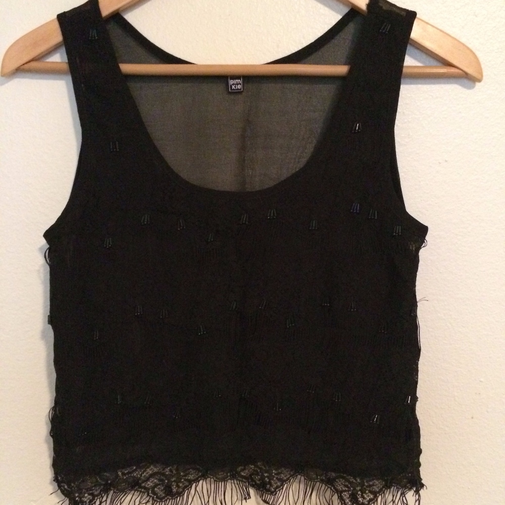 Black Beaded Crop Top